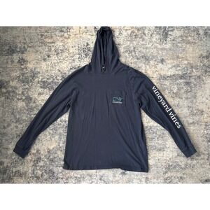 Vineyard Vines Men's Dark Gray Whale Logo Hooded Long Sleeve T-Shirt‎ Size M